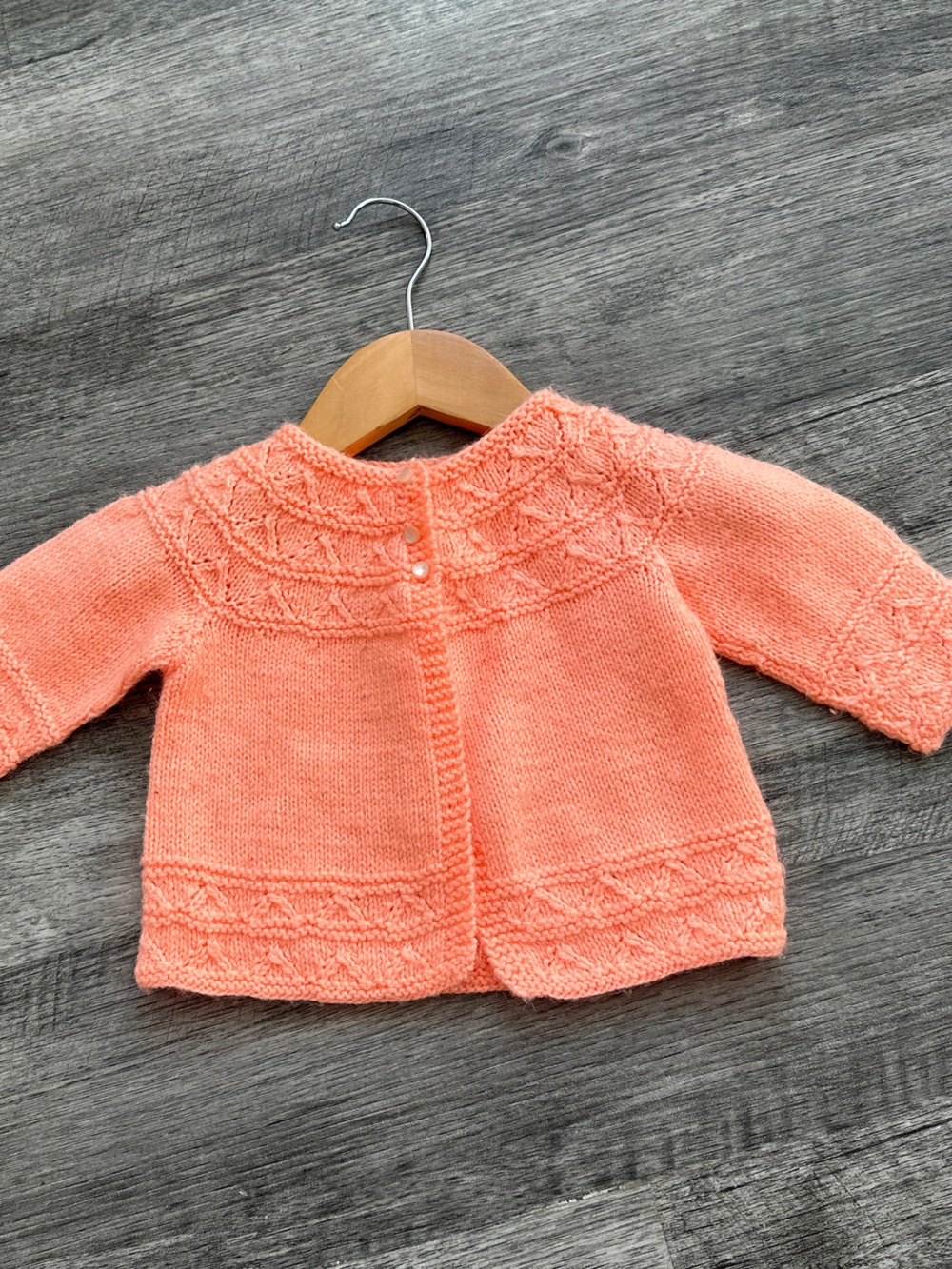 Handmade - Coral Knit Baby Button Up Cardigan - Size- 0-3m